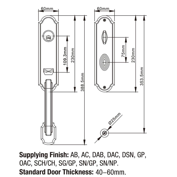 Manija de puerta corredera de seguridad para el hogar moderna Cerradura de puerta de entrada de palanca de embutir de latón industrial