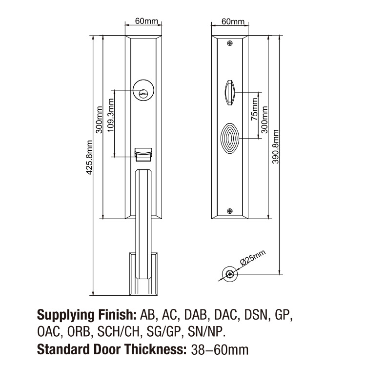 Cerradura de puerta exterior de aleación de zinc sólido Cerradura de puerta exterior doble para puertas de hierro de acero de madera Cerradura de puerta americana