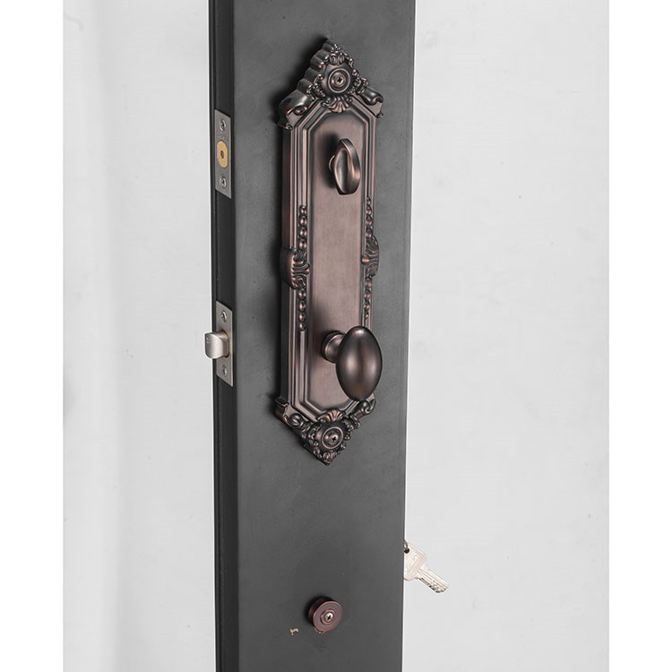 Manija de puerta de palanca de latón antiguo de cilindro simple o doble con cerradura de puerta de embutir de placa Juego de manija de aleación de zinc
